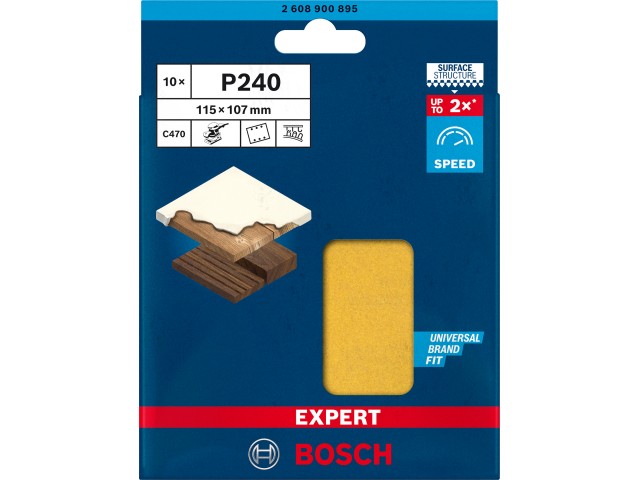Brusni papir EXPERT C470 z 6 luknjami za vibracijske brusilnike, Dimenzije: 115x107mm, Zrnatost: 240, 2608900895